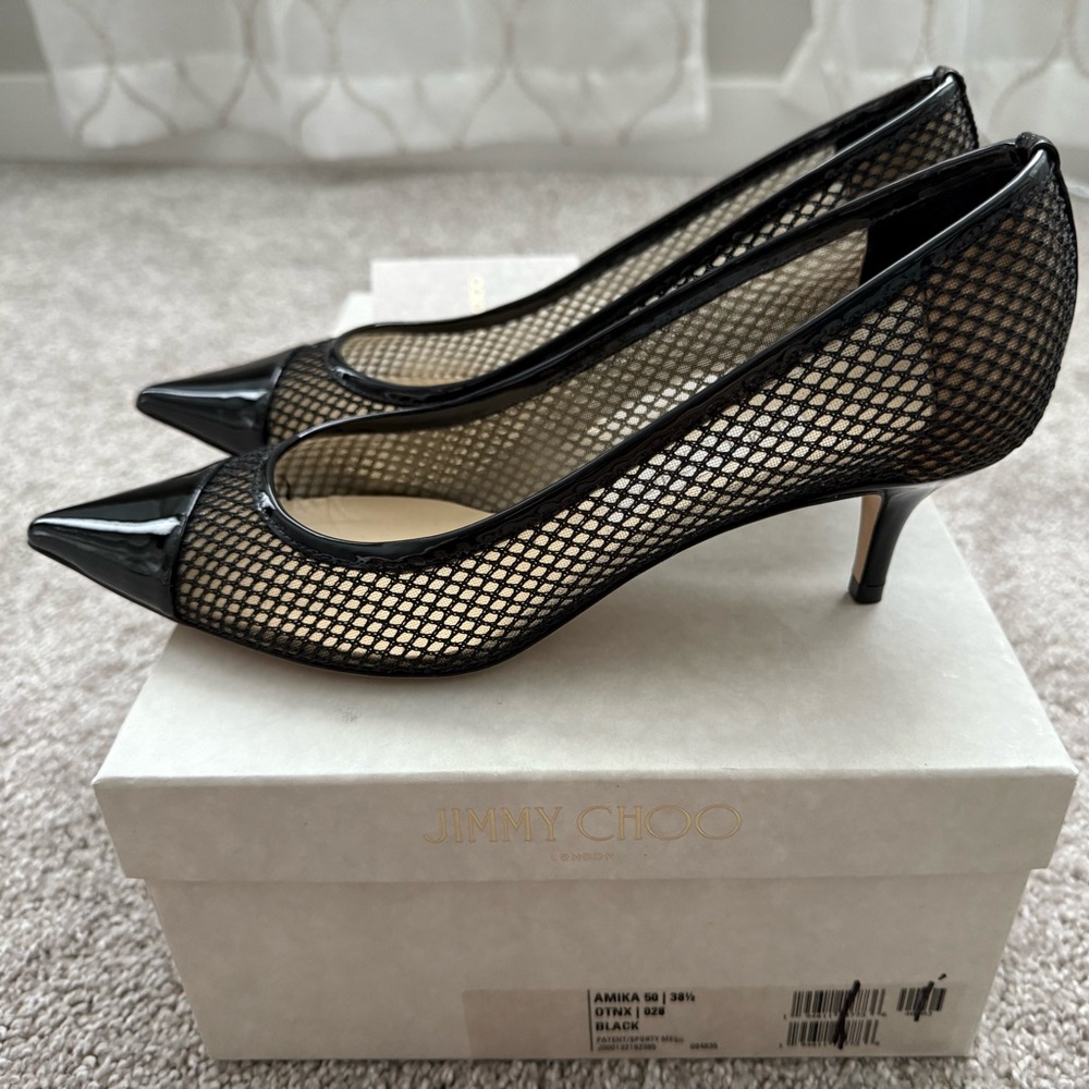 Jimmy Choo Black Mesh and Leather Amika 50 Pumps